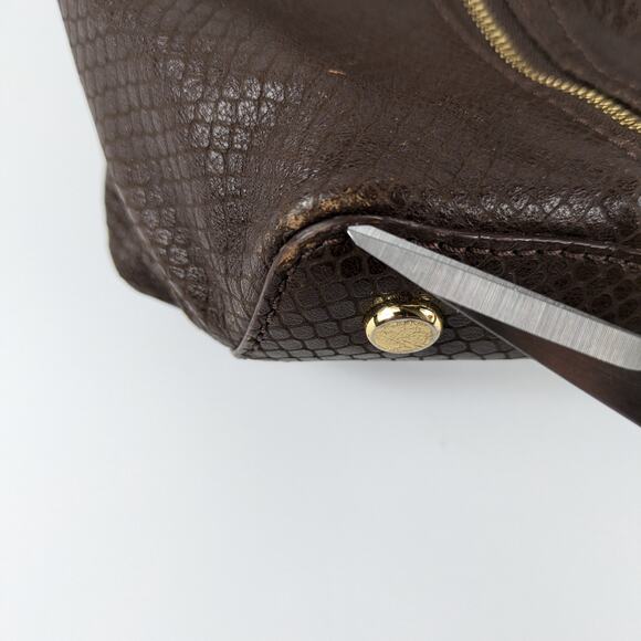 Cole Haan Brown Leather Purse Womens Drawstring Hobo Satchel Handbag Damaged - Picture 10 of 16